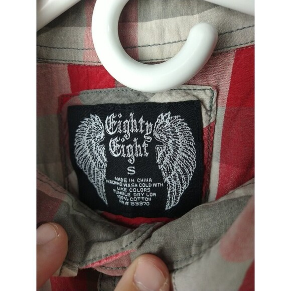 Eighty Eight Men's Red Grey Check Long Sleeve Shirt. Size S - Picture 2 of 10